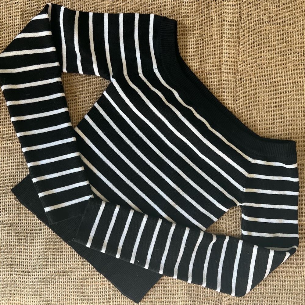 Black and White Striped Off-the-Shoulder Sweater